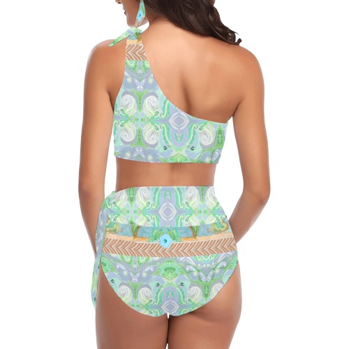 sarong 3 High Waisted One Shoulder Bikini Set (Model S16)