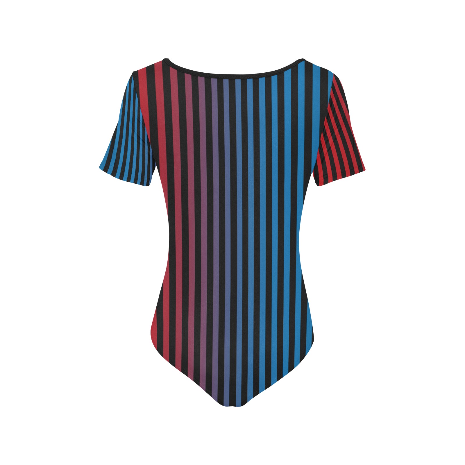 Stripes Fade Blue, Black, Red Women's Short Sleeve Bodysuit