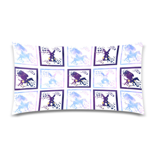 Bunny and Pegasus Together in Blue Patchwork Design Rectangle Pillow Case 20"x36"(Twin Sides)