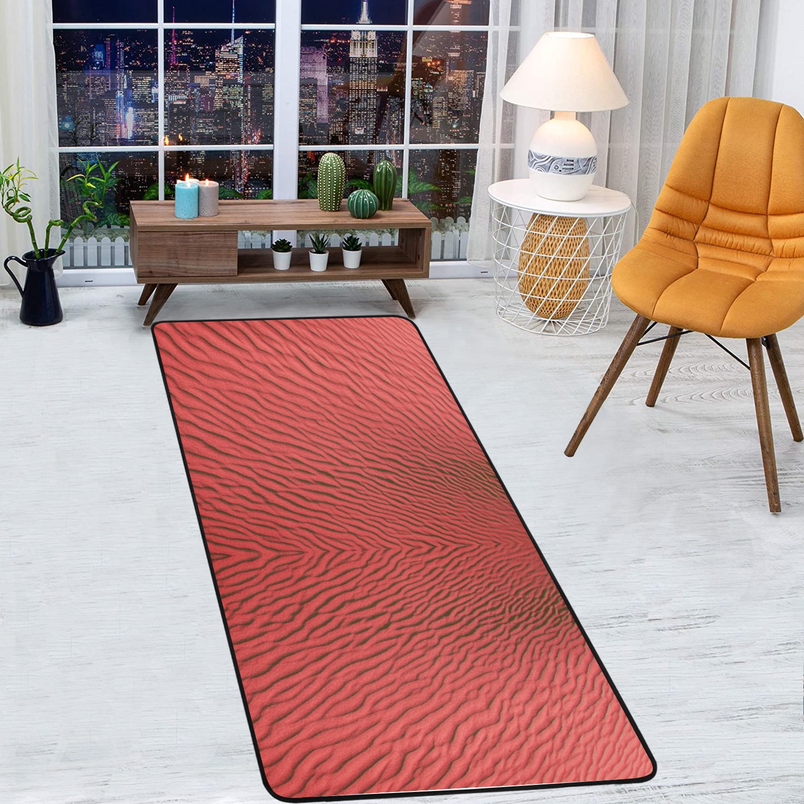 sand -red Area Rug with Black Binding  7'x3'3''