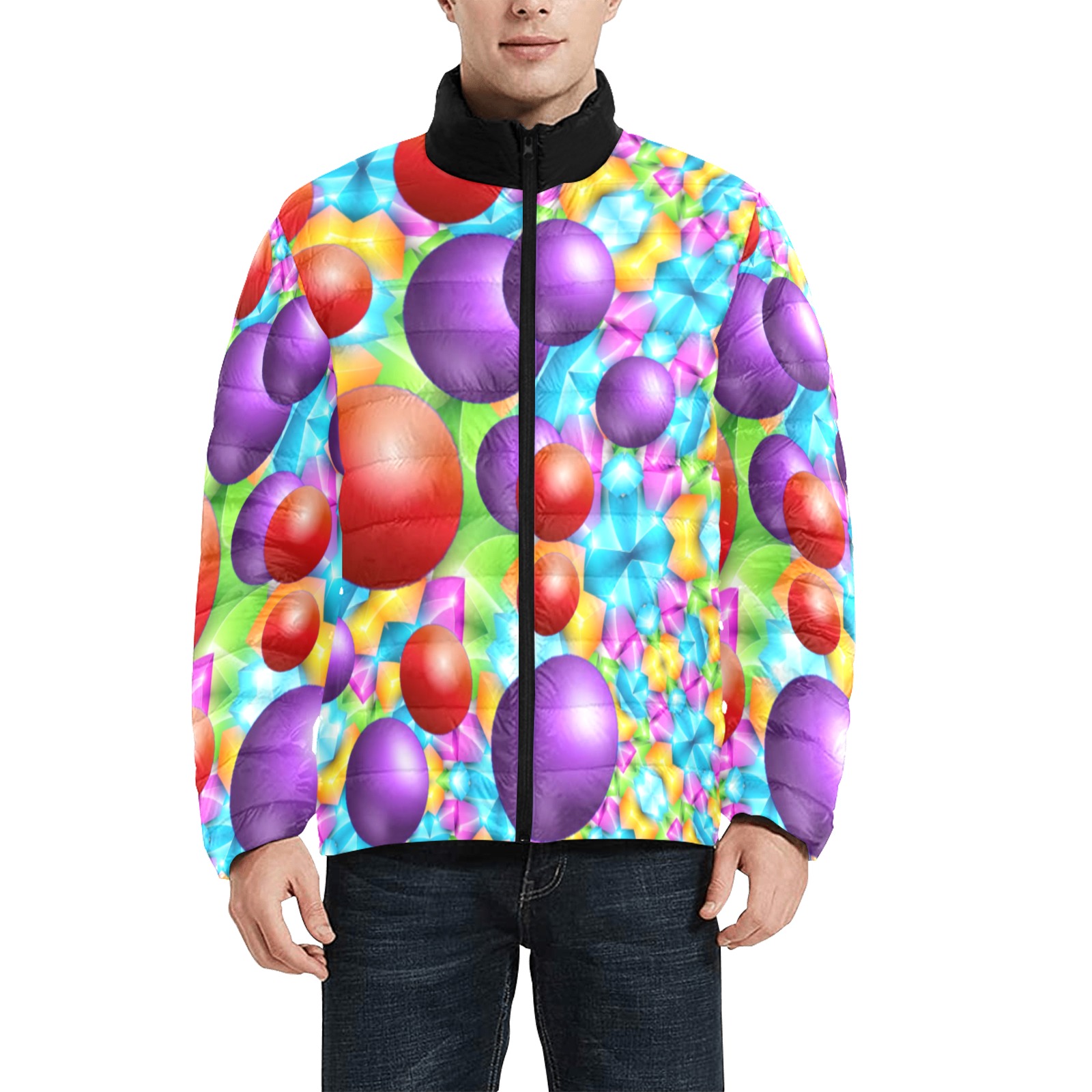 Bubble dance Men's Stand Collar Padded Jacket (Model H41)