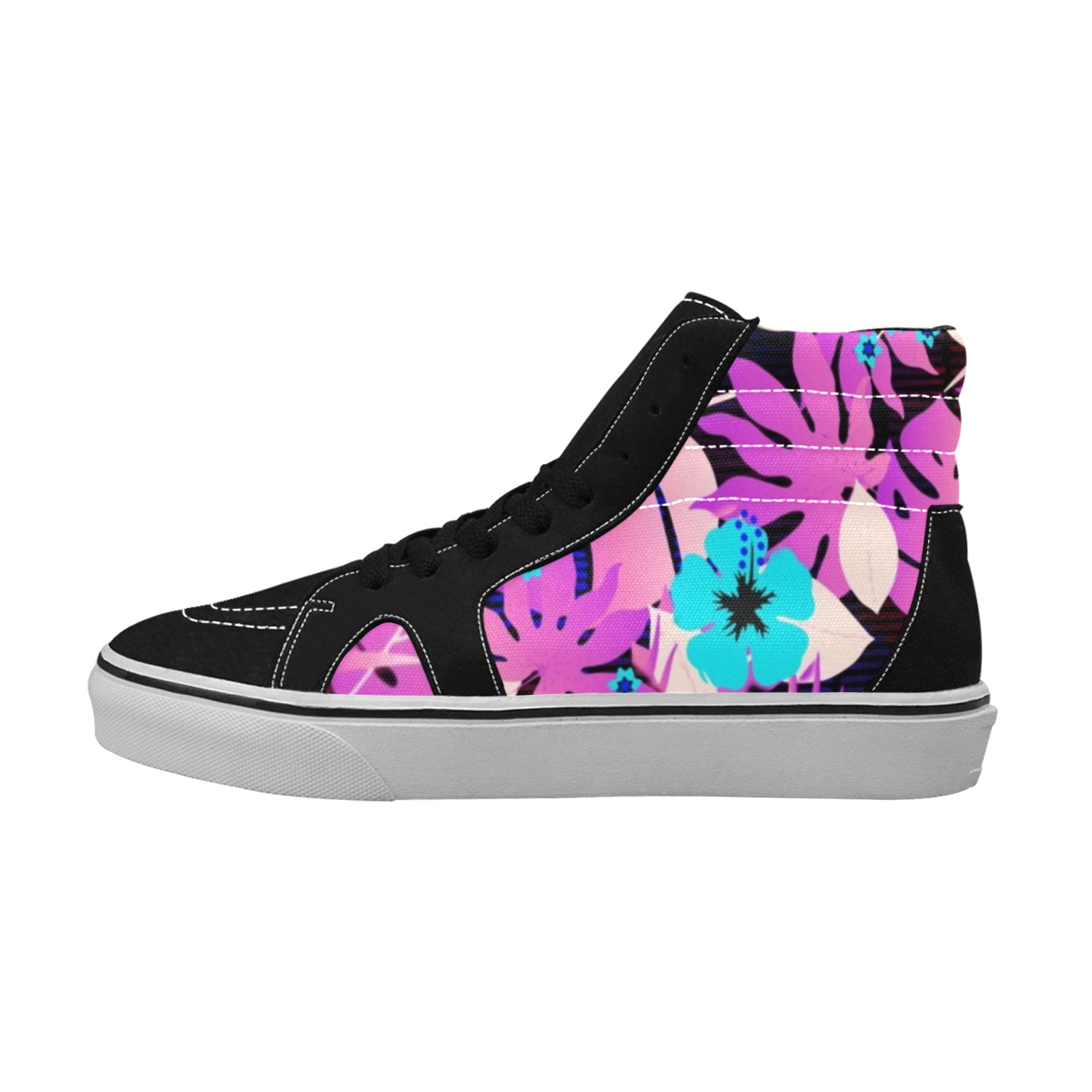 GROOVY FUNK THING FLORAL PURPLE Men's High Top Skateboarding Shoes (Model E001-1)