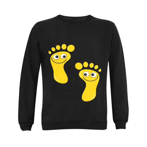 Happy Cartoon Yellow Human Foot Prints Gildan Crewneck Sweatshirt(NEW) (Model H01)