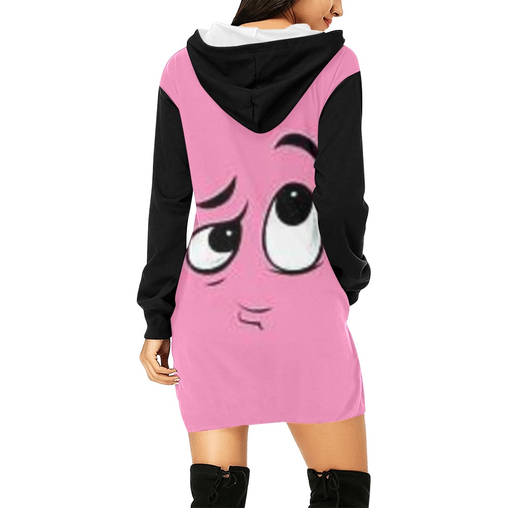 pink one eyebrow face All Over Print Hoodie Mini Dress (Model H27)