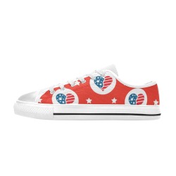 Patriotic USA Hearts Low Top Canvas Shoes for Kid (Model 018)