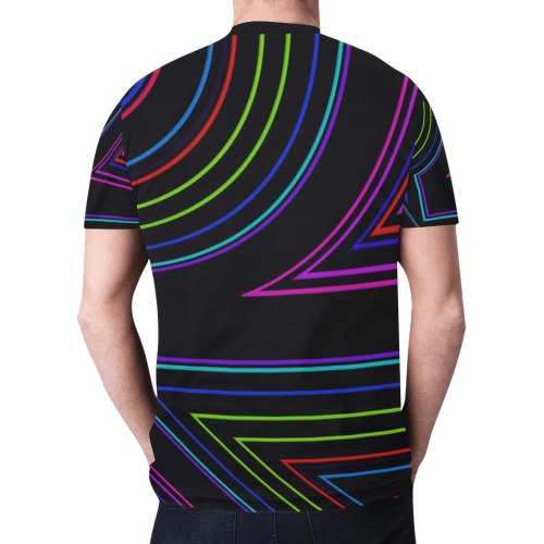 Neon Lines Abstract Art on Black New All Over Print T-shirt for Men (Model T45)