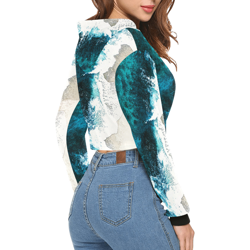 Ocean And Beach All Over Print Crop Hoodie for Women (Model H22)