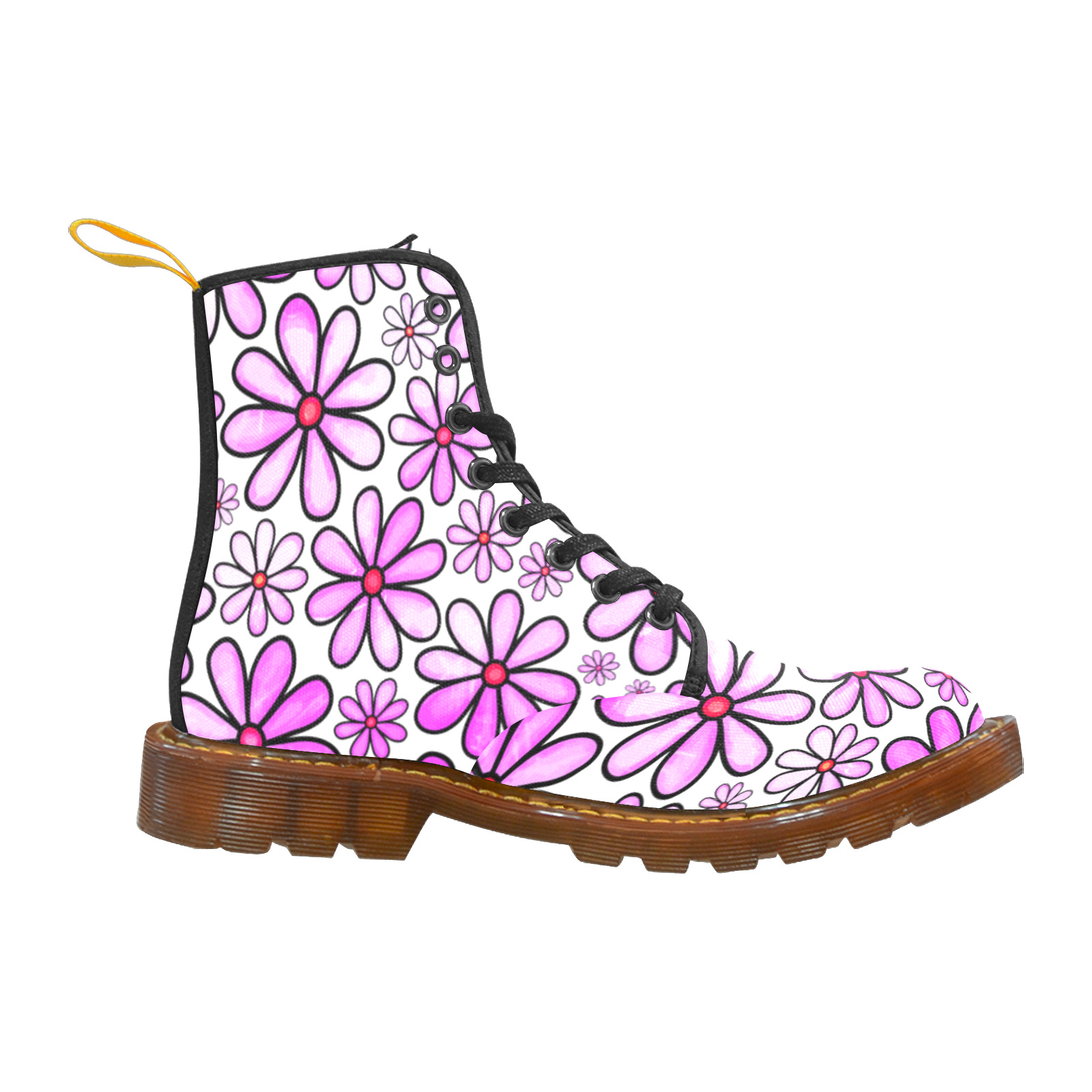 Pink Watercolor Doodle Daisy Flower Pattern Martin Boots For Women Model 1203H