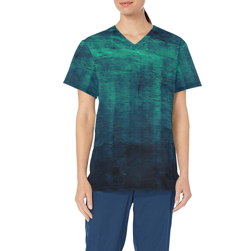 Marrs Green Teal Texture All Over Print Scrub Top