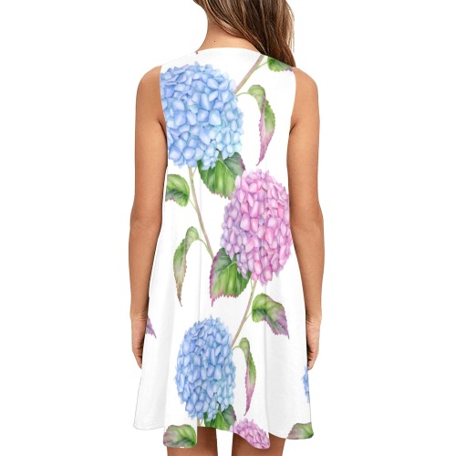 Hydrangeas Sleeveless A-Line Pocket Dress (Model D57)