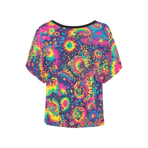 Crazy Psychedelic Rainbows Women's Batwing-Sleeved Blouse T shirt (Model T44)