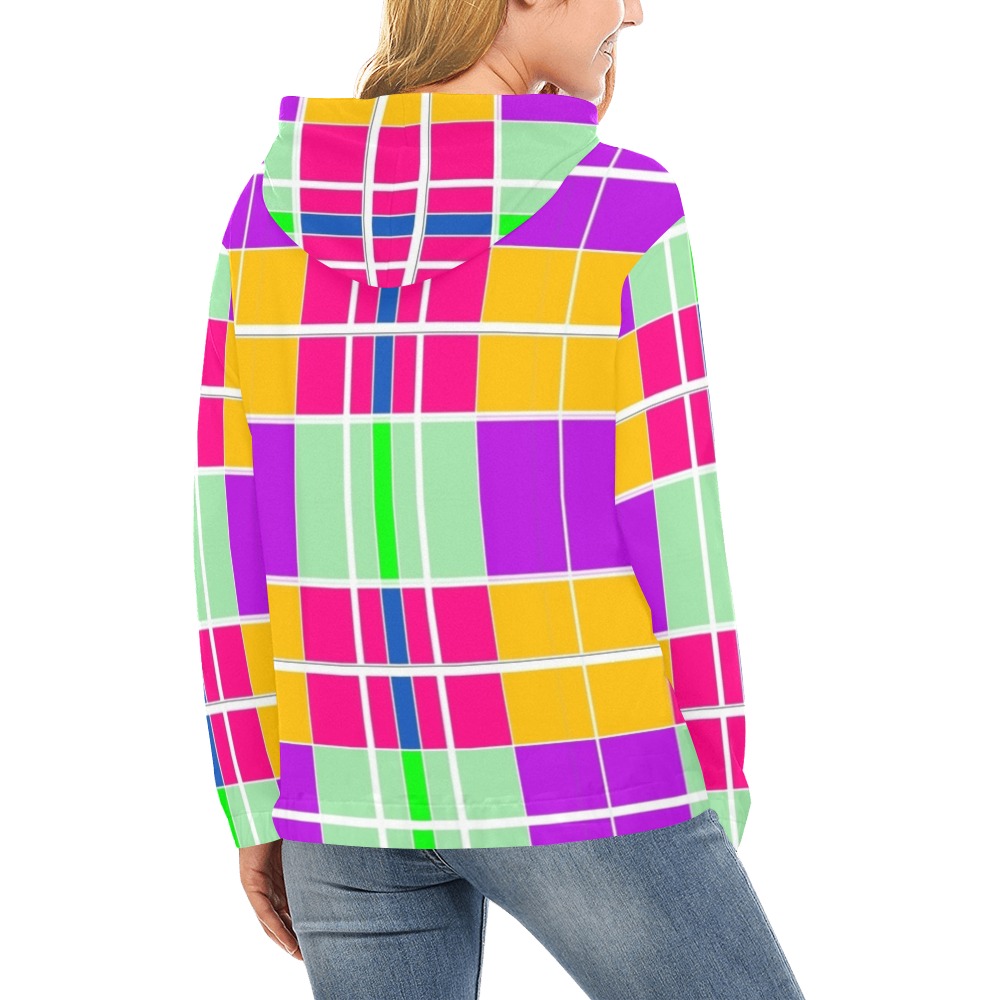 Fractoberry Bright Colors 020 - Squarebright All Over Print Hoodie for Women (USA Size) (Model H13)