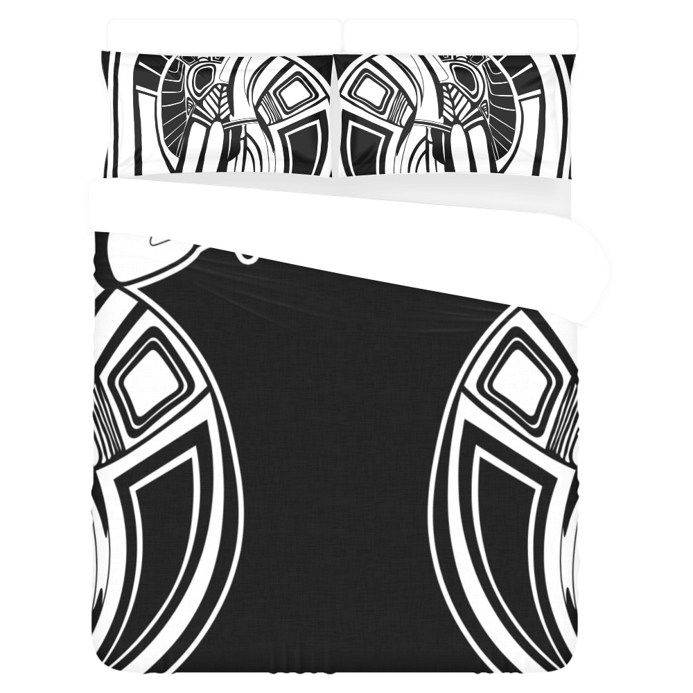 black & white birds minimalistic fractal 3-Piece Bedding Set
