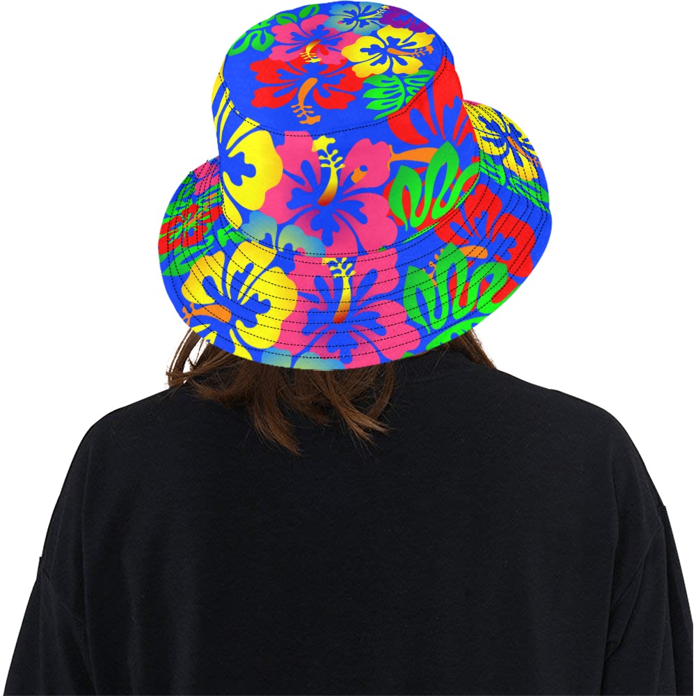 Hibiscus Hawaiian Flowers / Blue All Over Print Bucket Hat