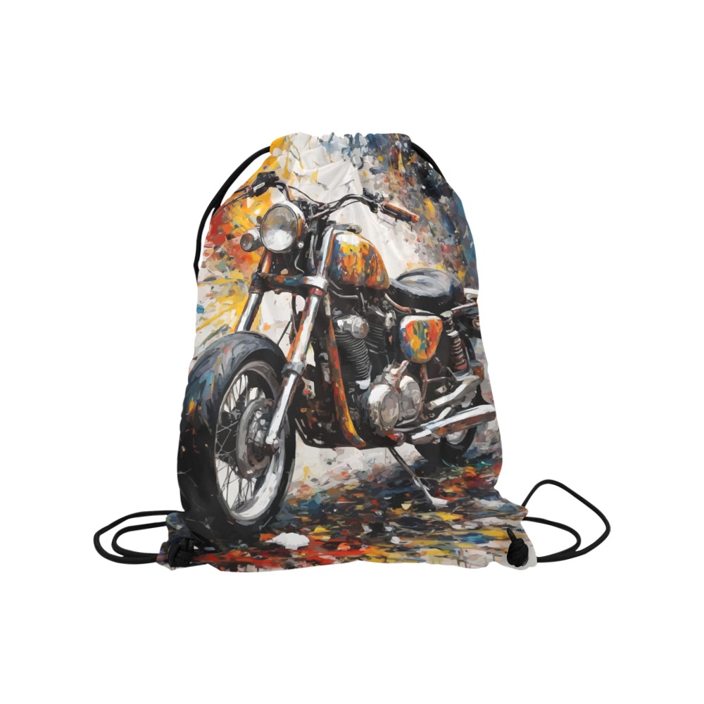Old motorcycle and artistic colors around it art Medium Drawstring Bag Model 1604 (Twin Sides) 13.8"(W) * 18.1"(H)