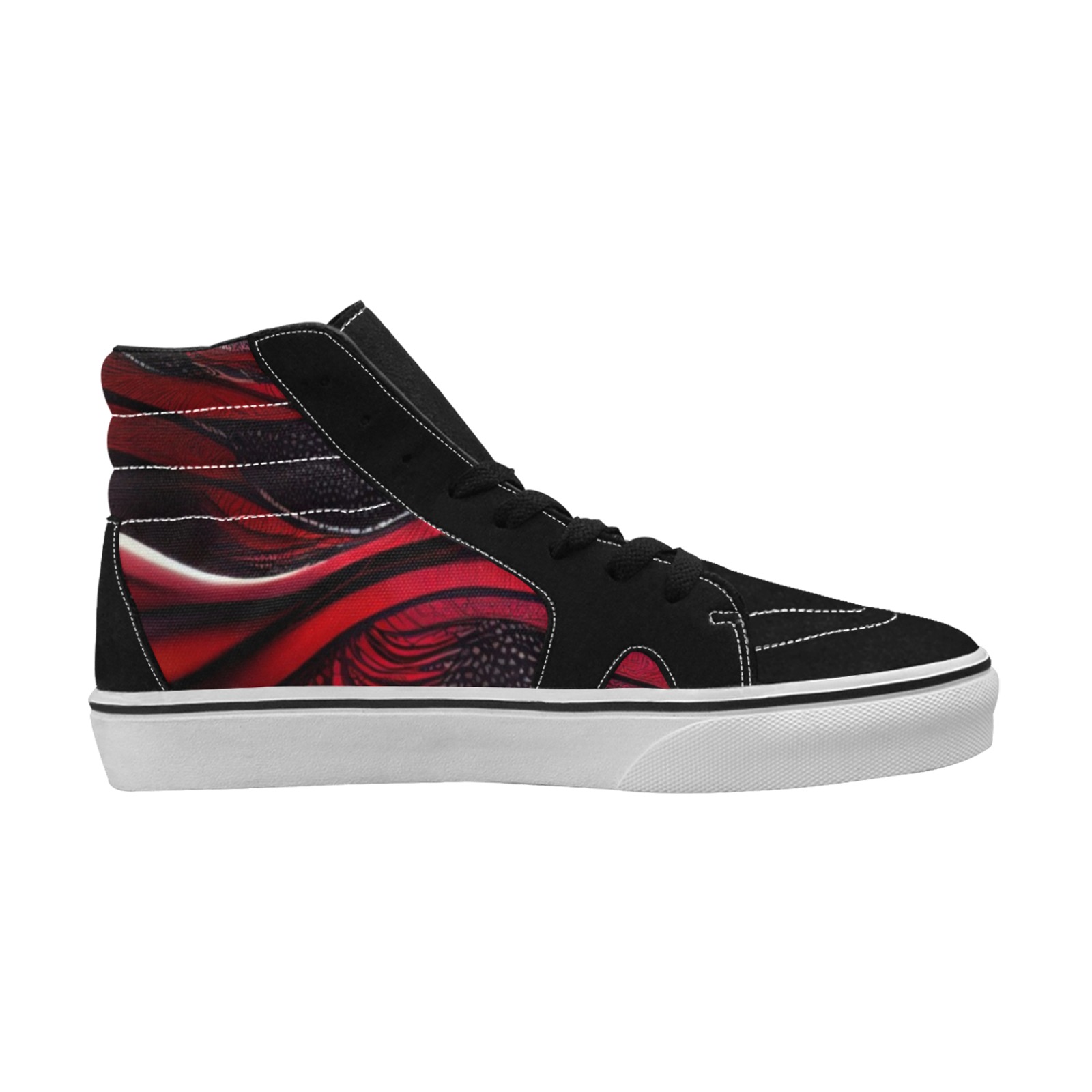 red and black wave's #3 Men's High Top Skateboarding Shoes (Model E001-1)