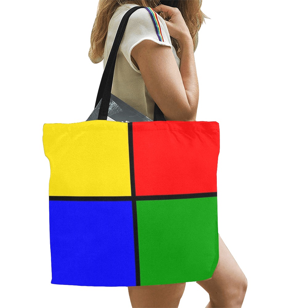 Yellow, Red, Blue and Green Squares All Over Print Canvas Tote Bag/Large (Model 1699)