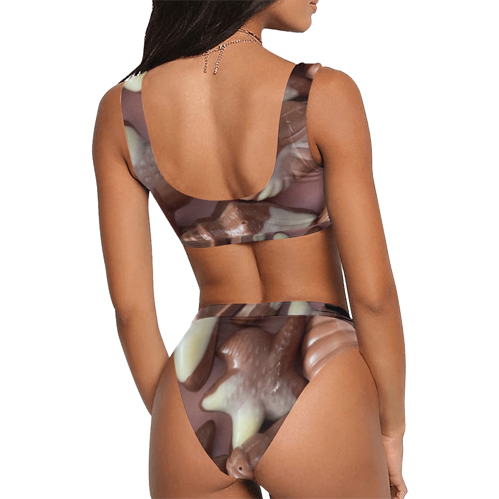 chocolate shells Sport Top & High-Waisted Bikini Swimsuit (Model S07)