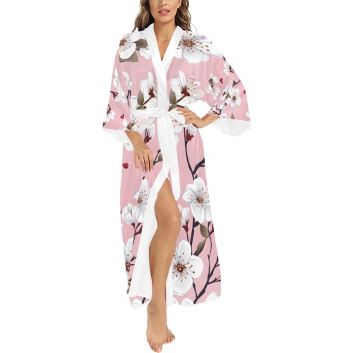 Cherry Blossoms And Pink Pattern Long Kimono Robe