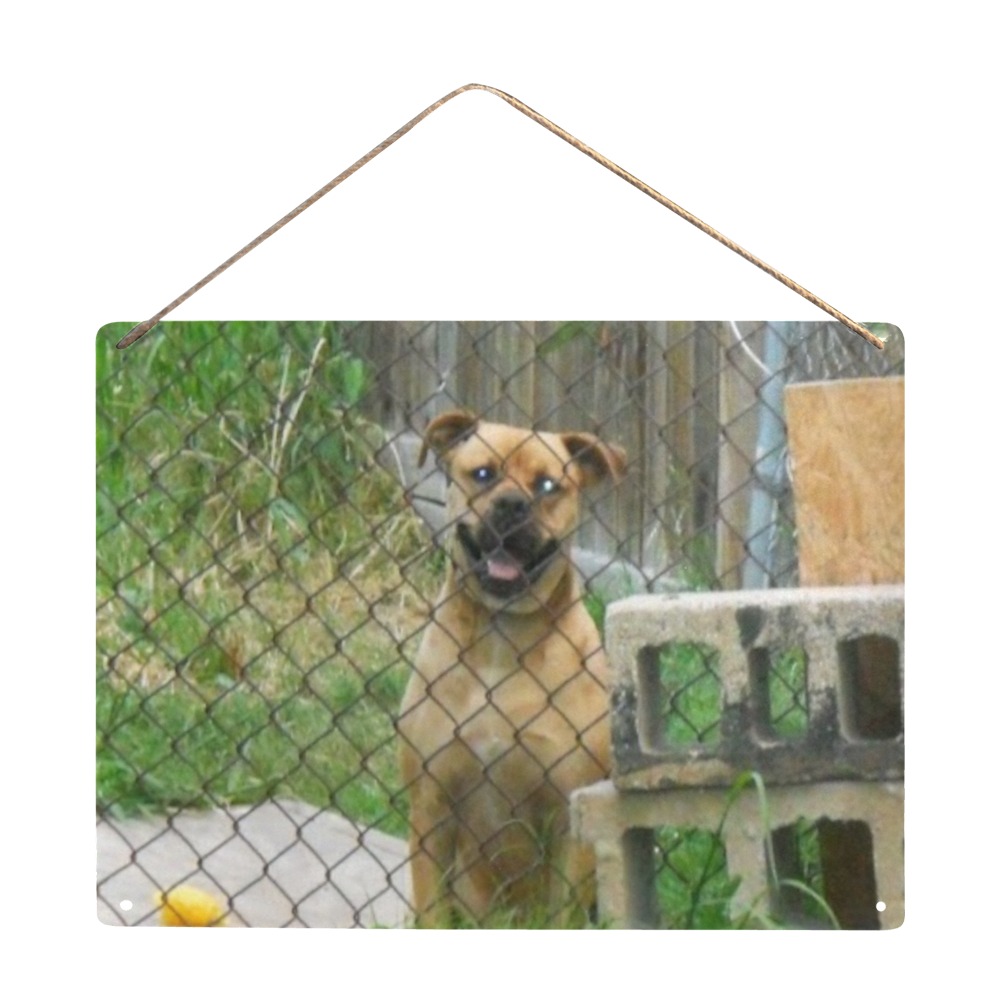 A Smiling Dog Metal Tin Sign 16"x12"