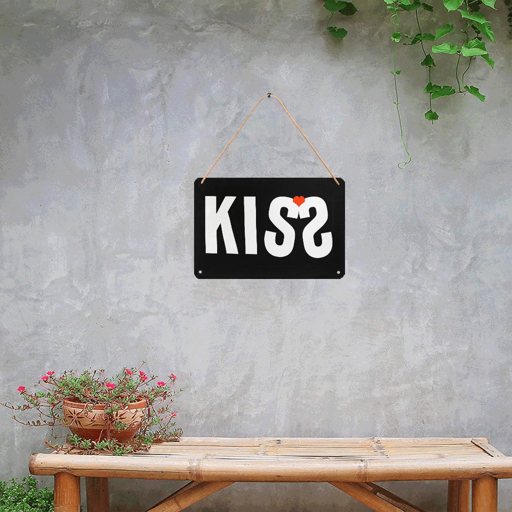 Funny elegant word KISS with the red heart image. Metal Tin Sign 12"x8"