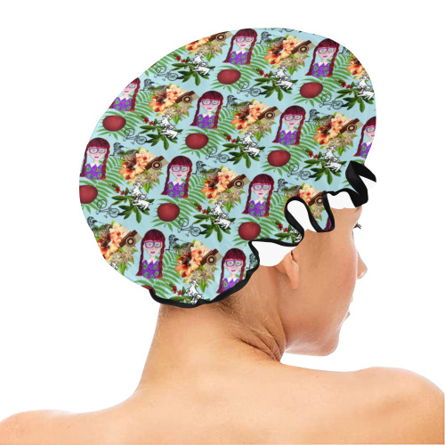 purple glasses girl pattern blue Shower Cap