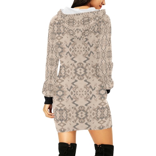 Beige Tribal Abstract Pattern All Over Print Hoodie Mini Dress (Model H27)