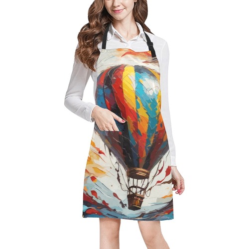 Fantasy hot air balloon in flight colorful art. All Over Print Apron