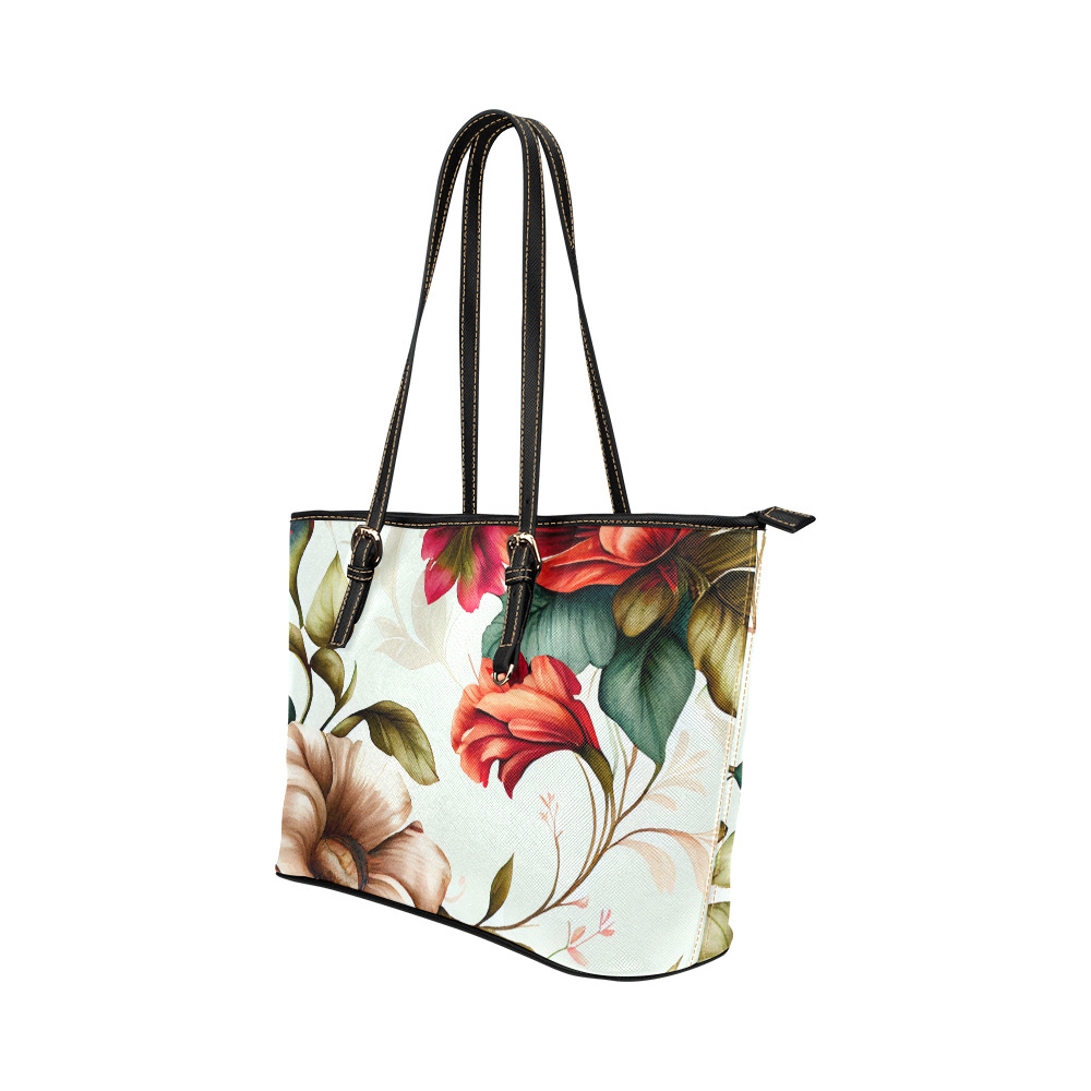 flowers botanic art (4) bag Leather Tote Bag/Small (Model 1651)