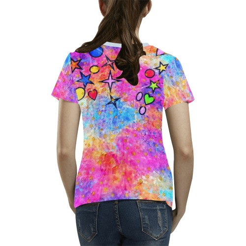 Color Stars Pop Art by Nico Bielow All Over Print T-Shirt for Women (USA Size) (Model T40)