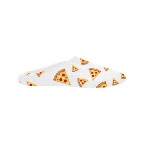Cool and fun pizza slices pattern on white Women's Non-Slip Cotton Slippers (Model 0602)
