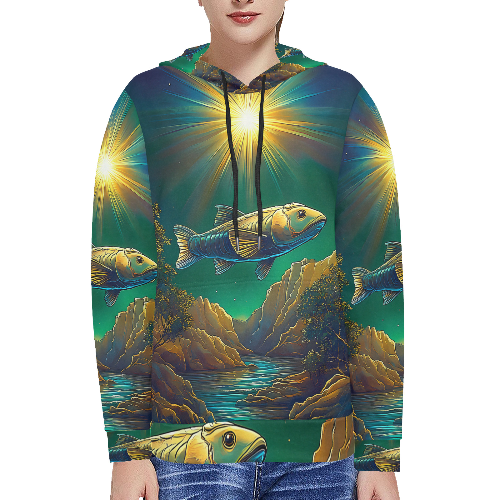 Celestial Swim Women's Long Sleeve Fleece Hoodie (Model H55)