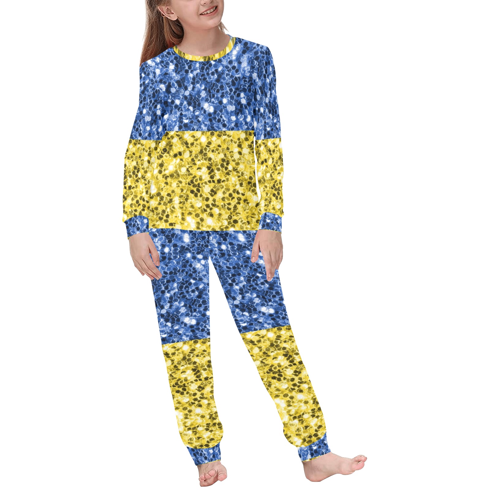 Blue yellow Ukraine flag glitter faux sparkles Kids' All Over Print Pajama Set