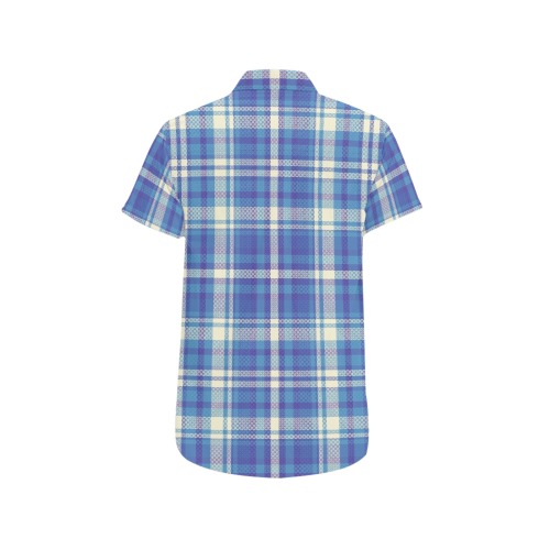Blue Plaid Men's Short Sleeve Shirt with Chest Pocket (Model T53)