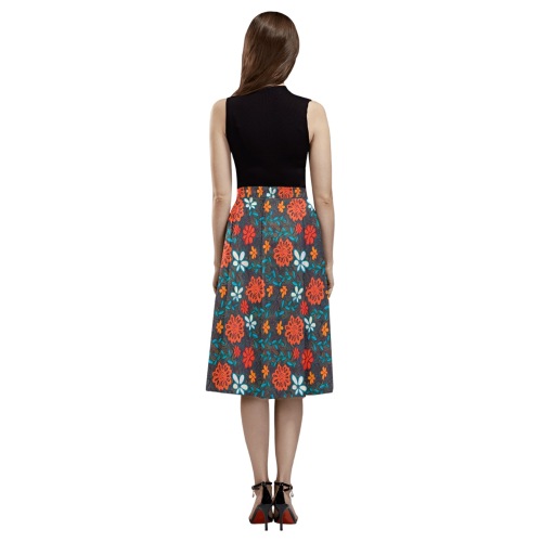 Pretty floral pattern Mnemosyne Women's Crepe Skirt (Model D16)
