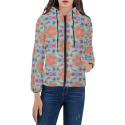 Floral Geometric Hoody Women's Padded Hooded Jacket (Model H46)