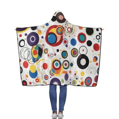 Colorful round shapes on white background art. Flannel Hooded Blanket 50''x60''