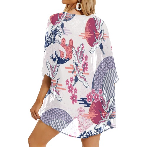 CRANE & MOON LIGHT Women's Kimono Chiffon Cover Ups (Model H51)