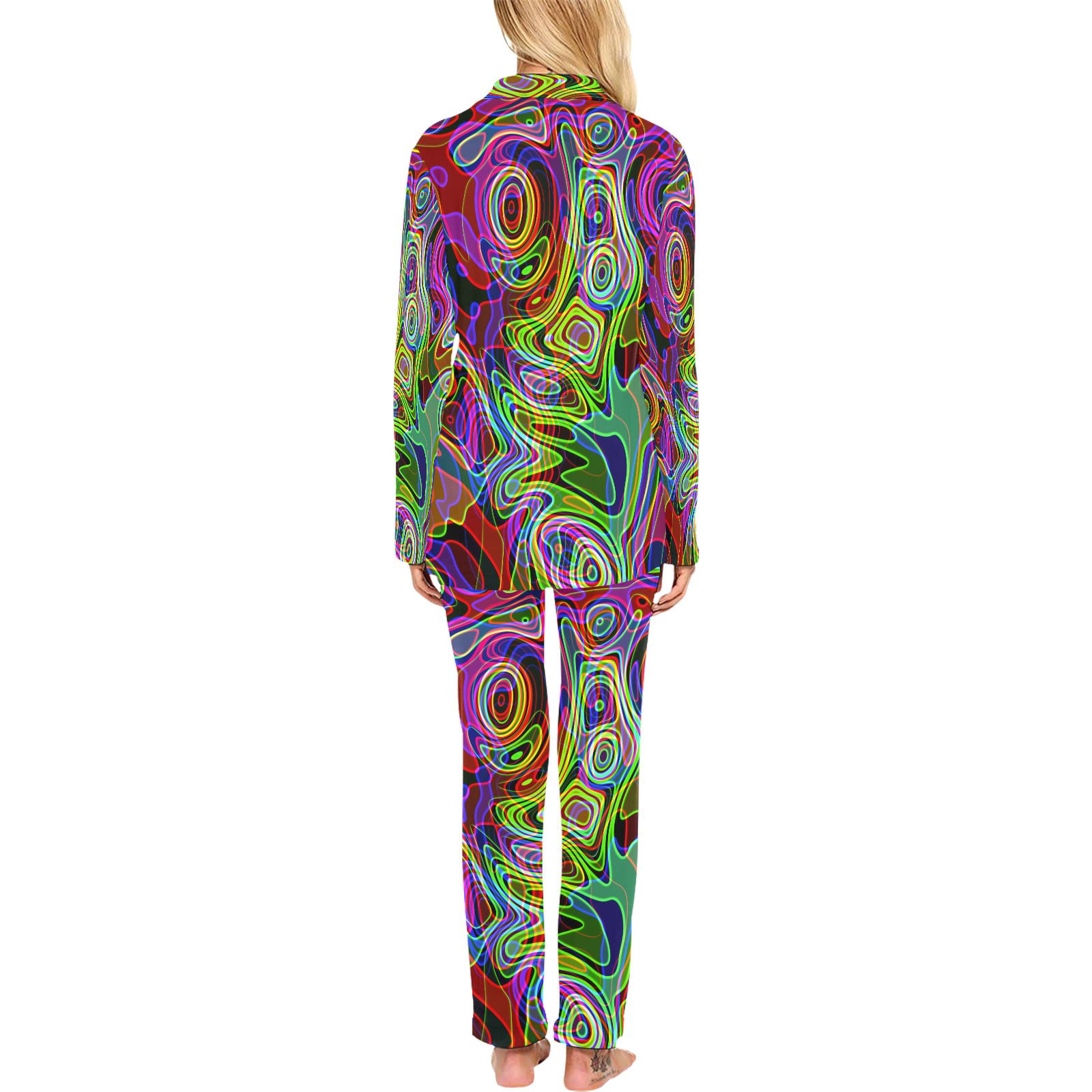 Abstract Retro Neon Pattern Background Design Women's Long Pajama Set