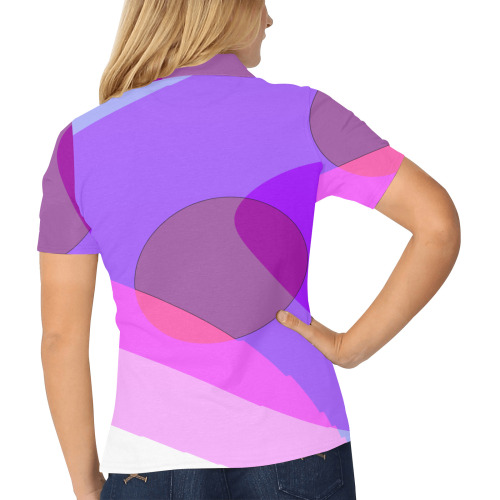 Purple Retro Groovy Abstract 409 Women's All Over Print Polo Shirt (Model T55)
