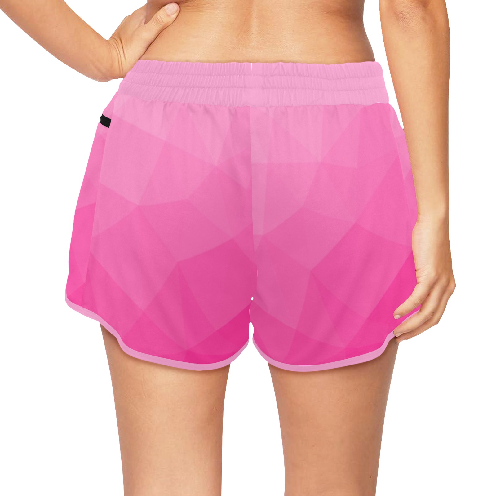 Hot pink gradient geometric mesh pattern Women's Sports Shorts (Model L61)