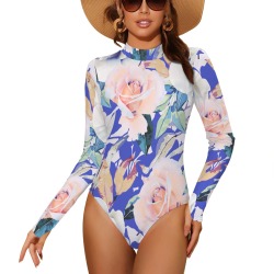 Roses in the Garden Abstract 2B Backless Long Sleeve One-Piece Swimsuit (Model S60)