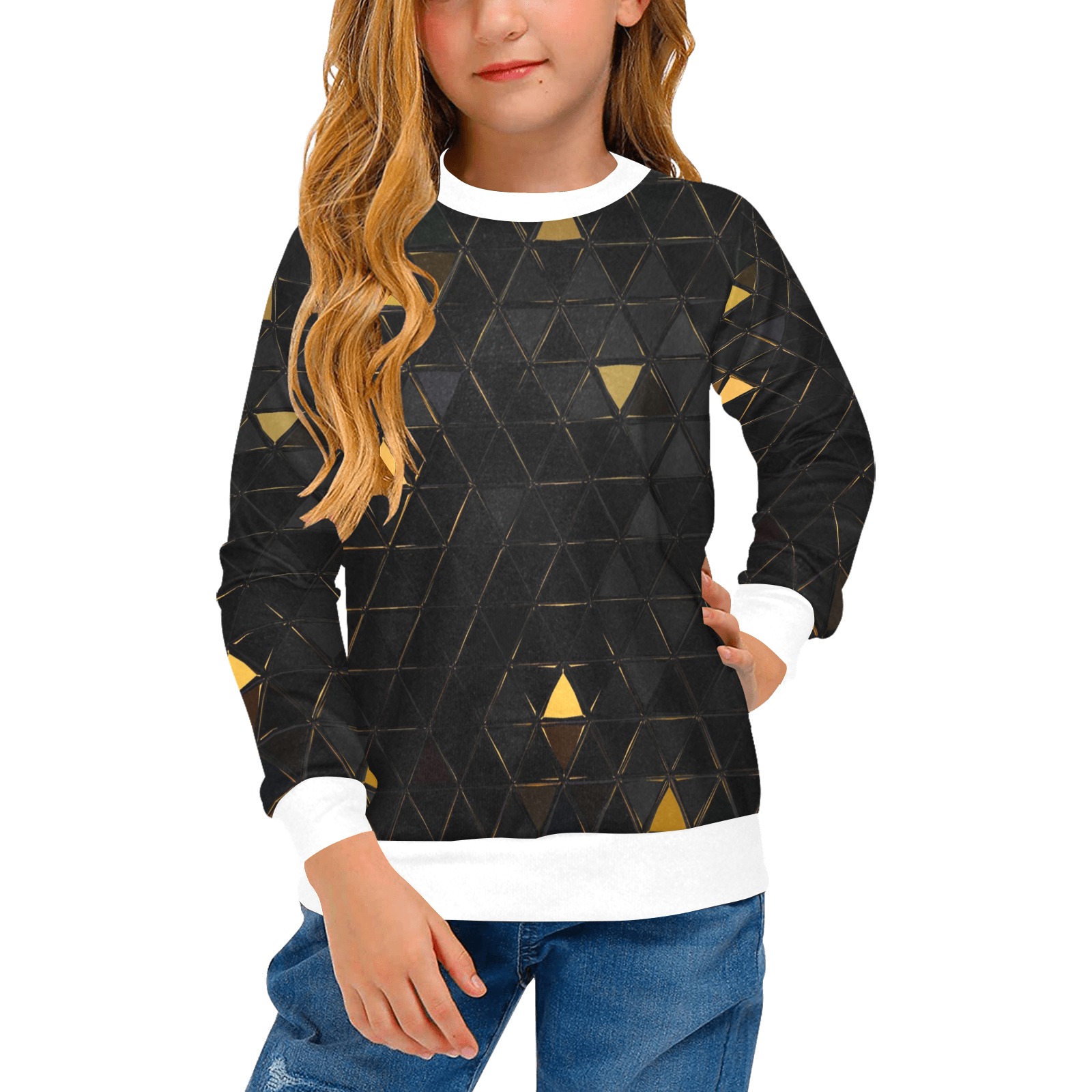 mosaic triangle 7 Girls' All Over Print Crew Neck Sweater (Model H49)