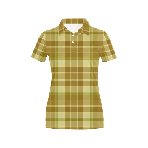 Shades Of Yellow Plaid Women's All Over Print Polo Shirt (Model T55)