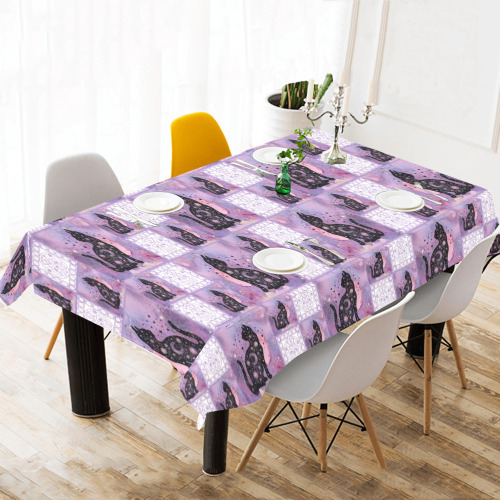 Purple Cosmic Cats Patchwork Pattern Cotton Linen Tablecloth 60"x120"