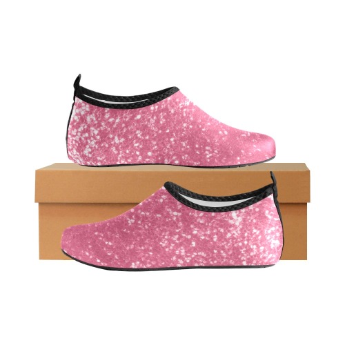 Magenta light pink red faux sparkles glitter Kids' Slip-On Water Shoes (Model 056)