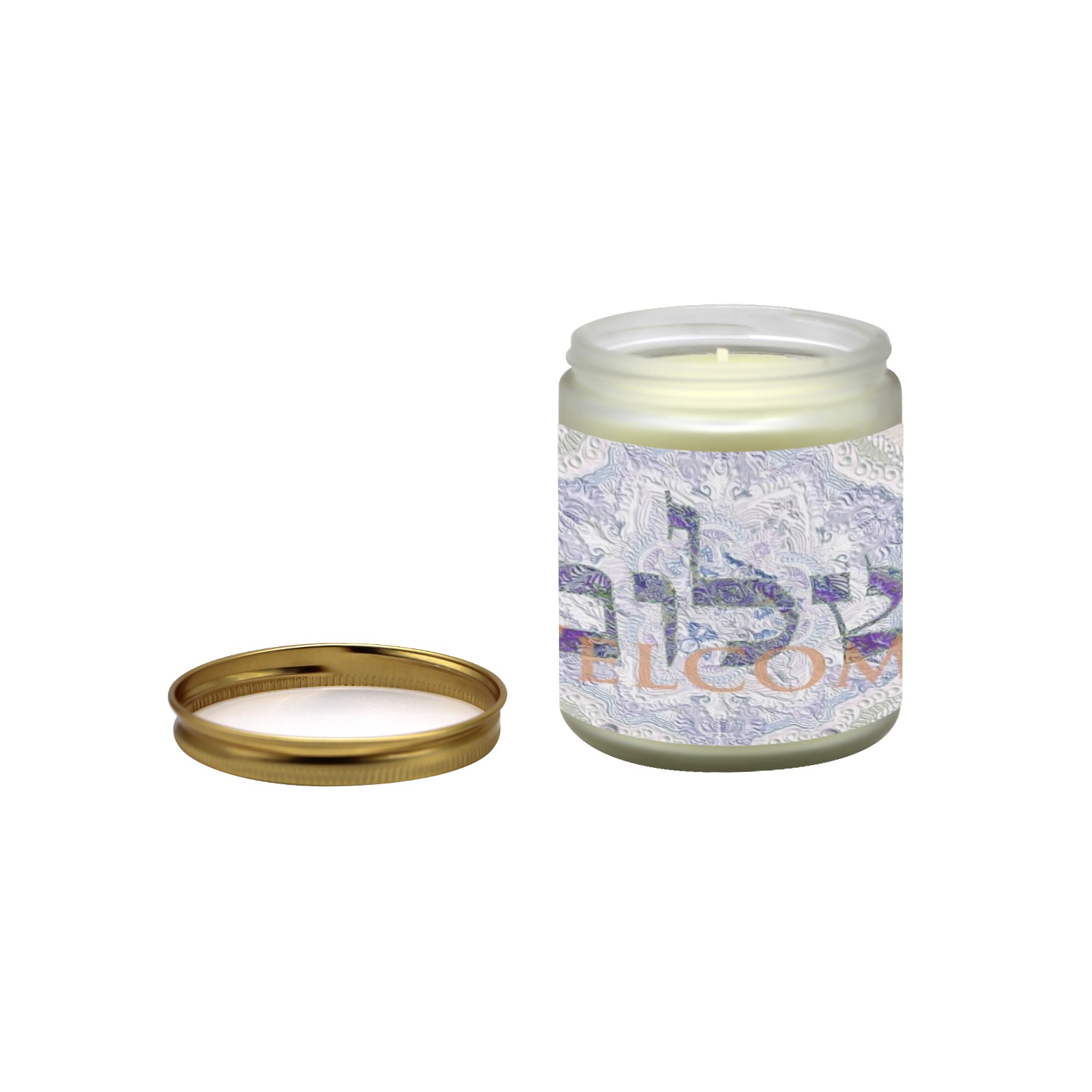 shalom  Welcome parme Frosted Glass Candle Cup - Large Size (Lavender&Lemon)