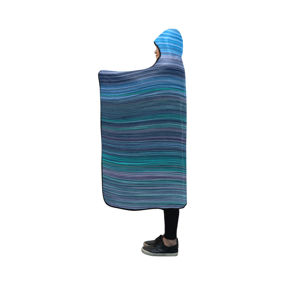 Abstract Blue Horizontal Stripes Hooded Blanket 50''x40''