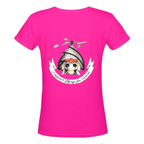 Ladies pink v-neck I support flying-foxes Women's Deep V-neck T-shirt (Model T19)