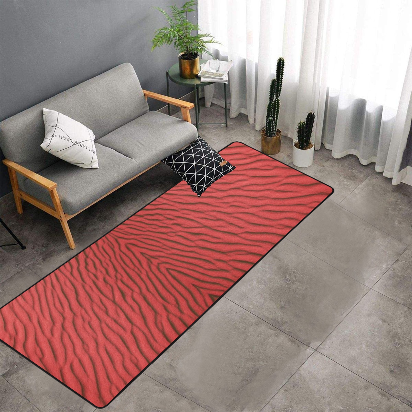 sand -red Area Rug with Black Binding 9'6''x3'3''